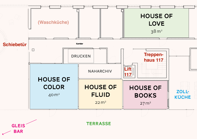 Grafik: Zollstrasse 117, 1. Obergeschoss, Raumplan Regenbogenhaus
